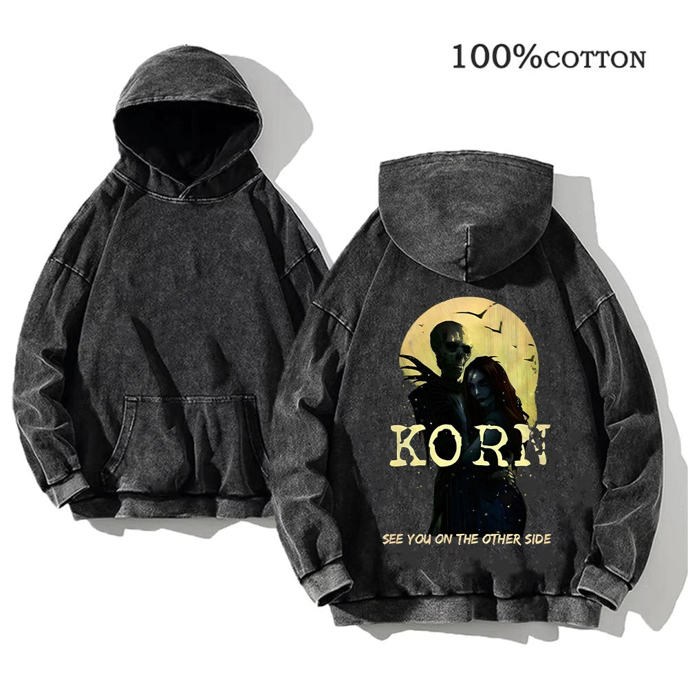 Sudadera Vintage Lavada Korn Rock Band Streetwear