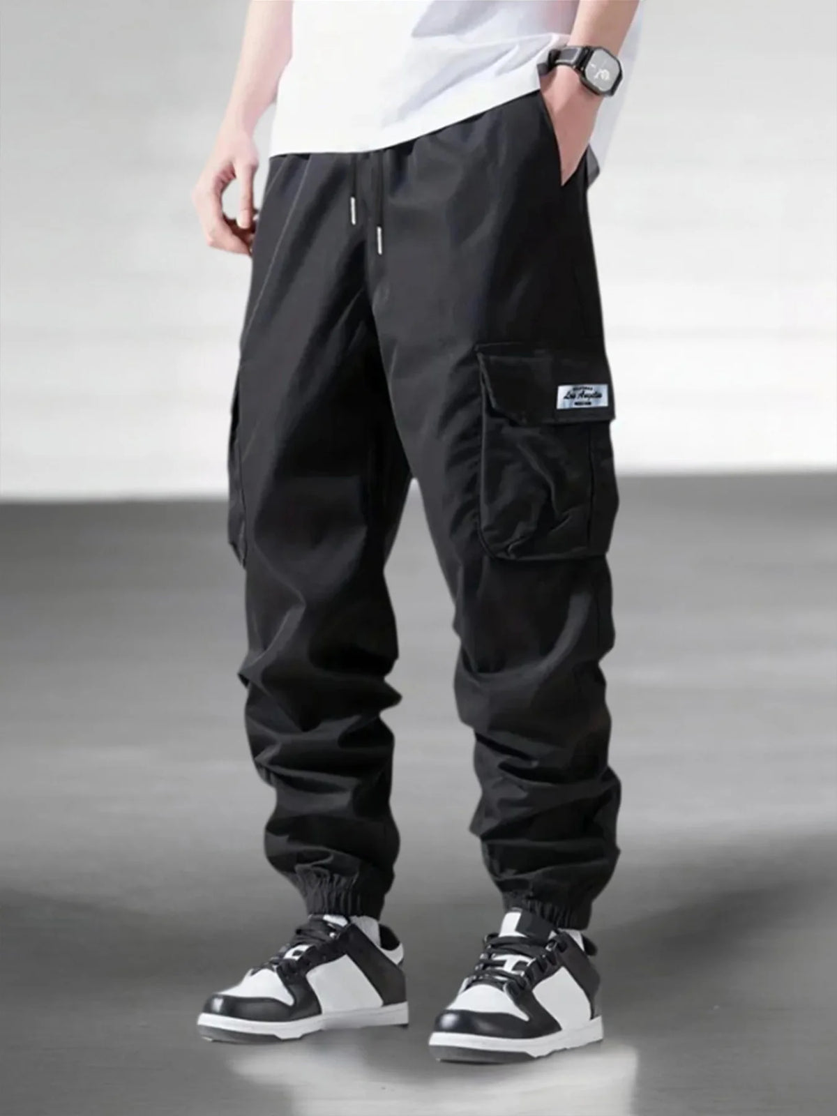 Pantalones cargo para hombre (estilo urbano/trabajo) para primavera y otoño; pantalones casuales con múltiples bolsillos, aptos para entrenamiento, correr y senderismo.