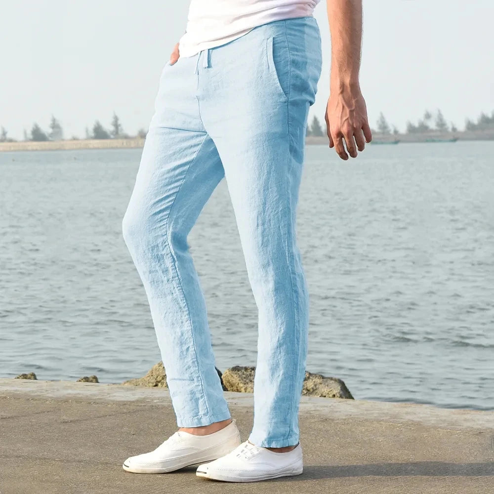 Men's Cotton Linen Straight Breathable Trousers – Casual Streetwear Spring Autumn, Size S-3XL