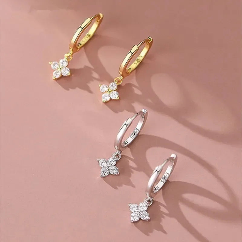 Pendientes de Aro Trébol con Zirconia en Plata 925 – Joya de Boda & Fiesta