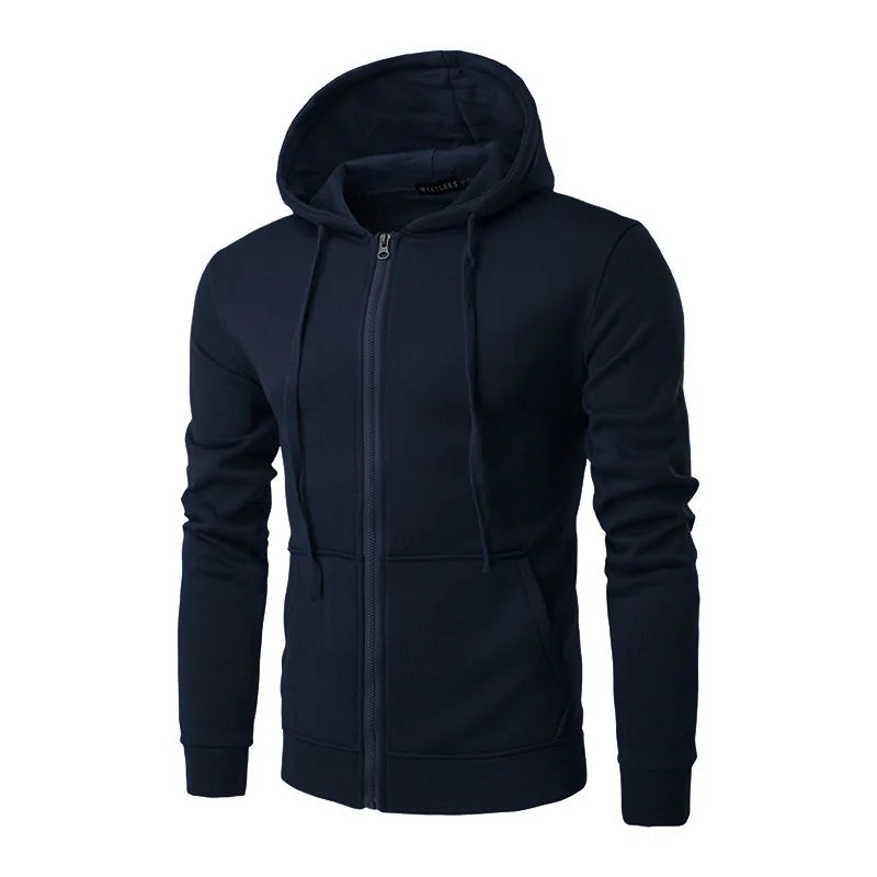 Sudadera Hombre Capucha Cremallera Slim Fit – Casual Otoño Invierno, Colores Sólidos