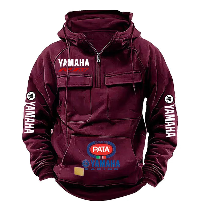 Men's Workwear Style Multi-Pocket Hooded Sweatshirt – Solid Long-Sleeve Fashion Spring Autumn