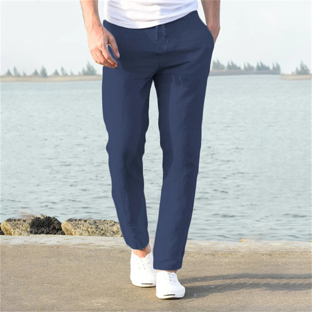 Pantalón Hombre Lino Algodón Recto Transpirable – Streetwear Casual Primavera Otoño, Talla S-3XL