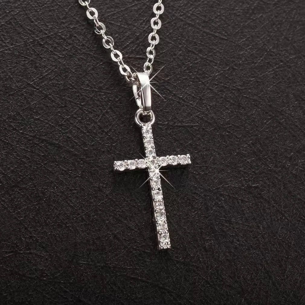 Fashion Jewelry Cross Pendant Necklace with Zircon Accessories, Simple Punk Style Unisex Couple Necklace.