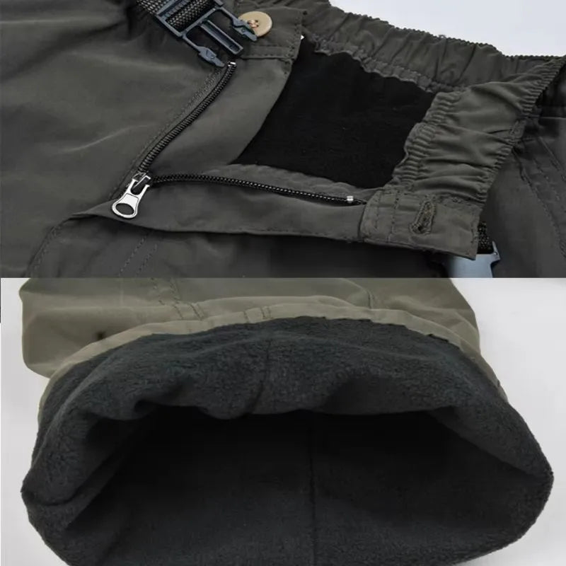 Men's fleece cargo pants: tactical, casual, jogger-style (size 3XL). Loose-fit Korean style, warm and thermal; ideal for hiking and running.
