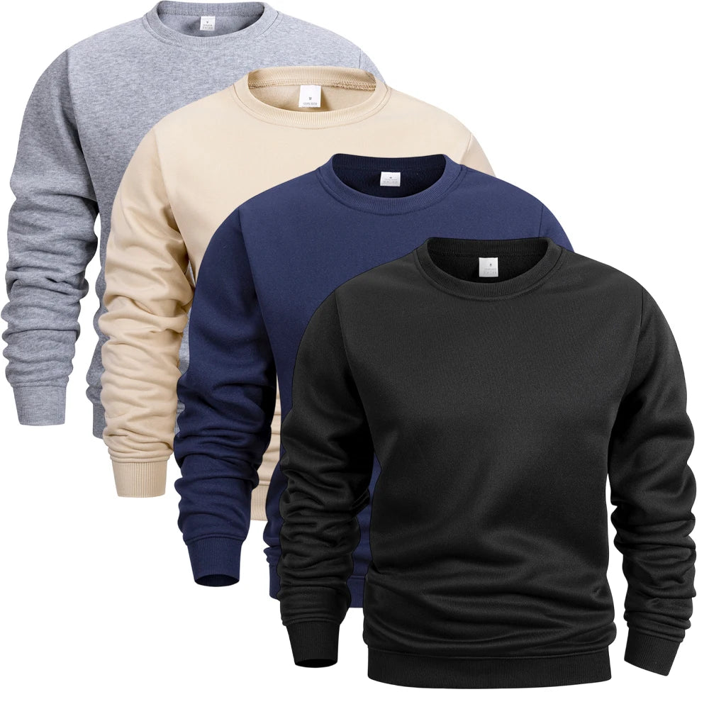 Sudadera Hombre Cuello Redondo Forro Polar Cálida Holgada – Pull Deportivo Sólido Otoño Invierno
