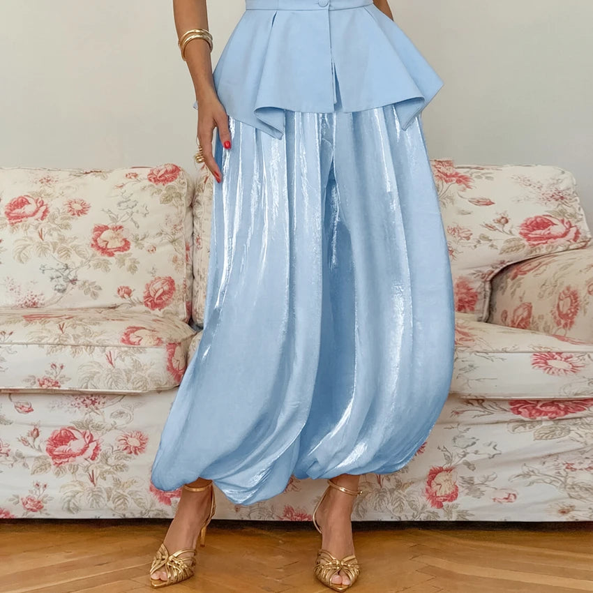 Pantalón Bombacha Mujer Crepe Cintura Alta – Estilo Vintage Plisado, Talla S-L