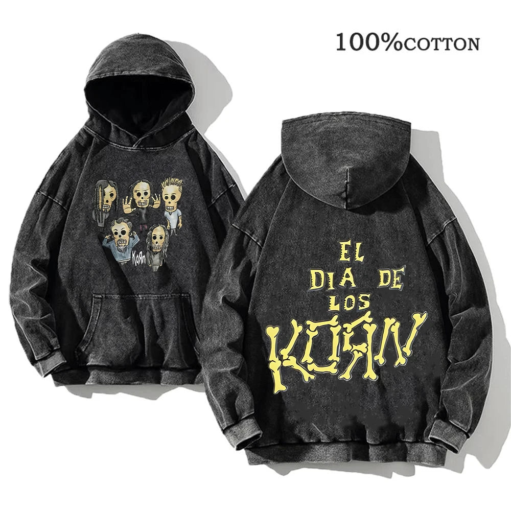Sudadera Vintage Lavada Korn Rock Band Streetwear