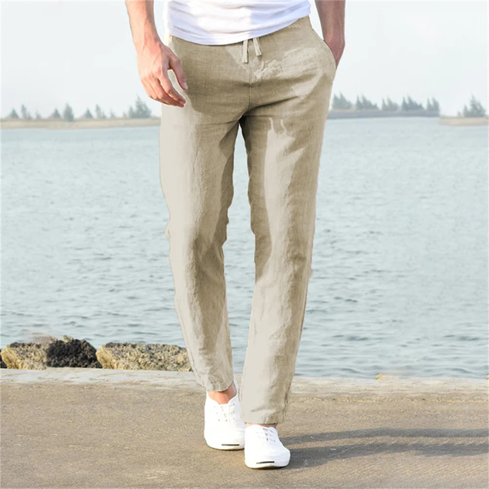 Men's Cotton Linen Straight Breathable Trousers – Casual Streetwear Spring Autumn, Size S-3XL