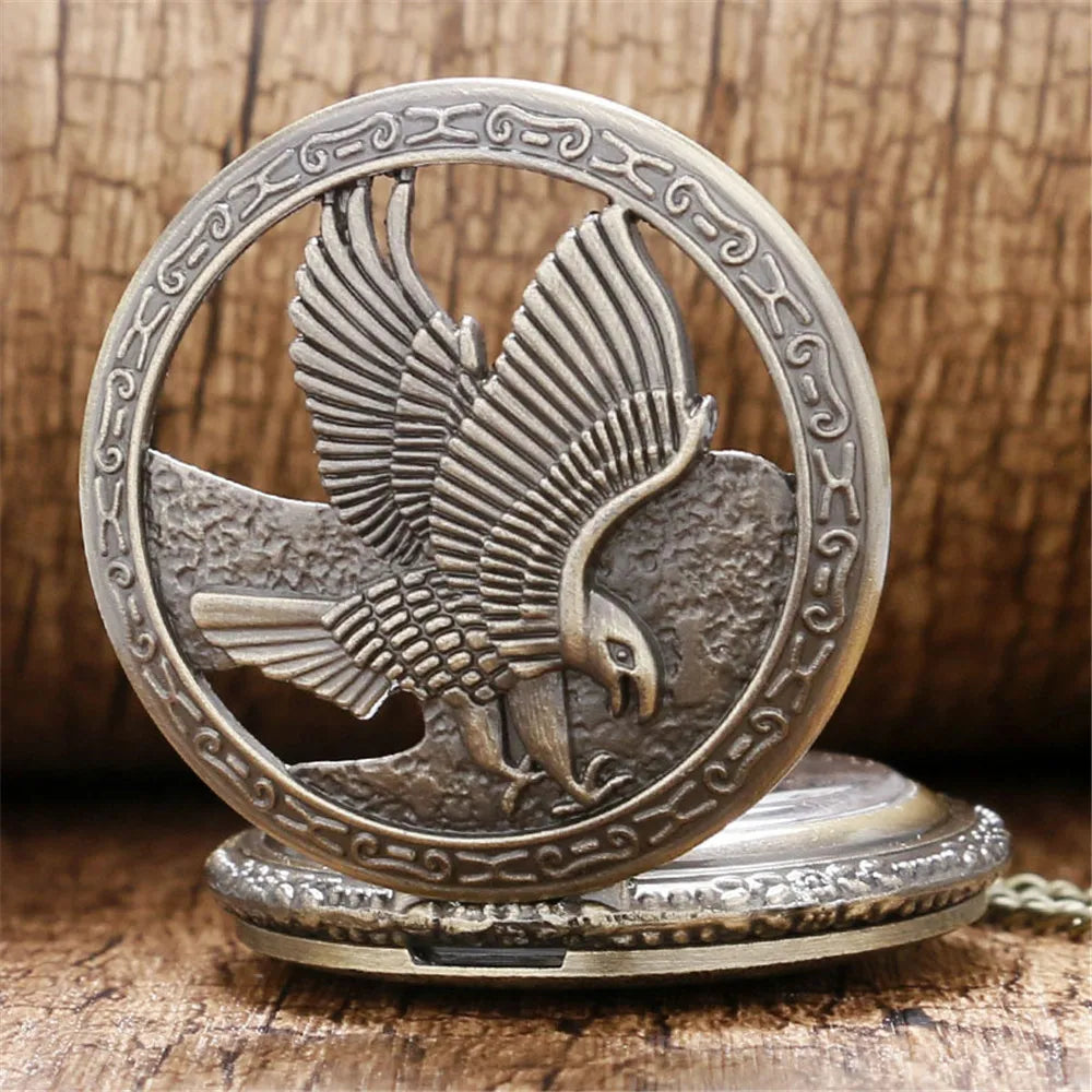 Bronze Eagle Pocket Watch – Quartz Necklace Pendant, Vintage Unisex Gift
