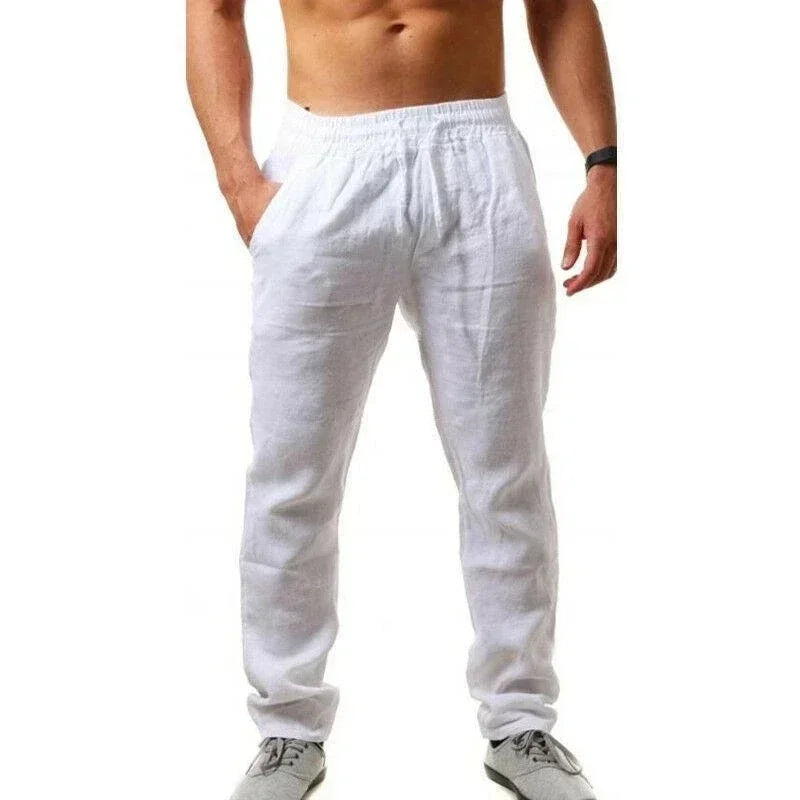 Pantalón Hombre Lino Algodón Baggy Pierna Ancha – Casual Transpirable Primavera Verano, Talla M-XXXL