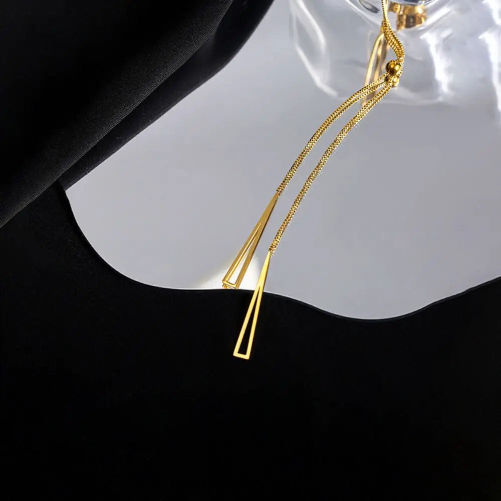 Collar Triángulo con Flecos Boho – Cadena Larga Dorada Clavicular Moda Chic