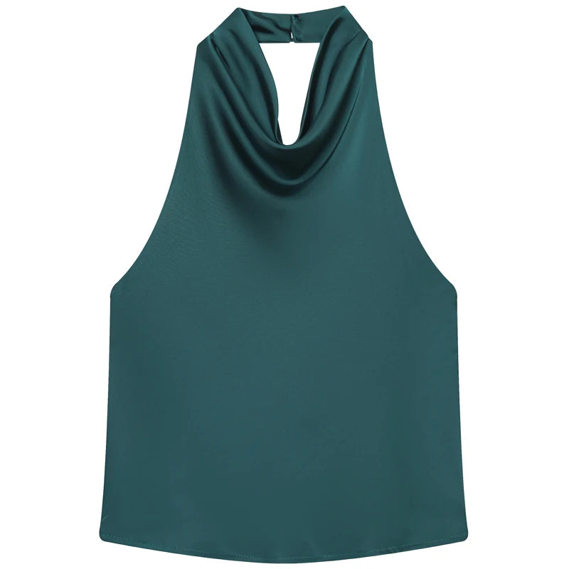 Top Corsé Halter Satén Mujer – Sin Espalda Elegante, Amarillo, Rosa & Negro
