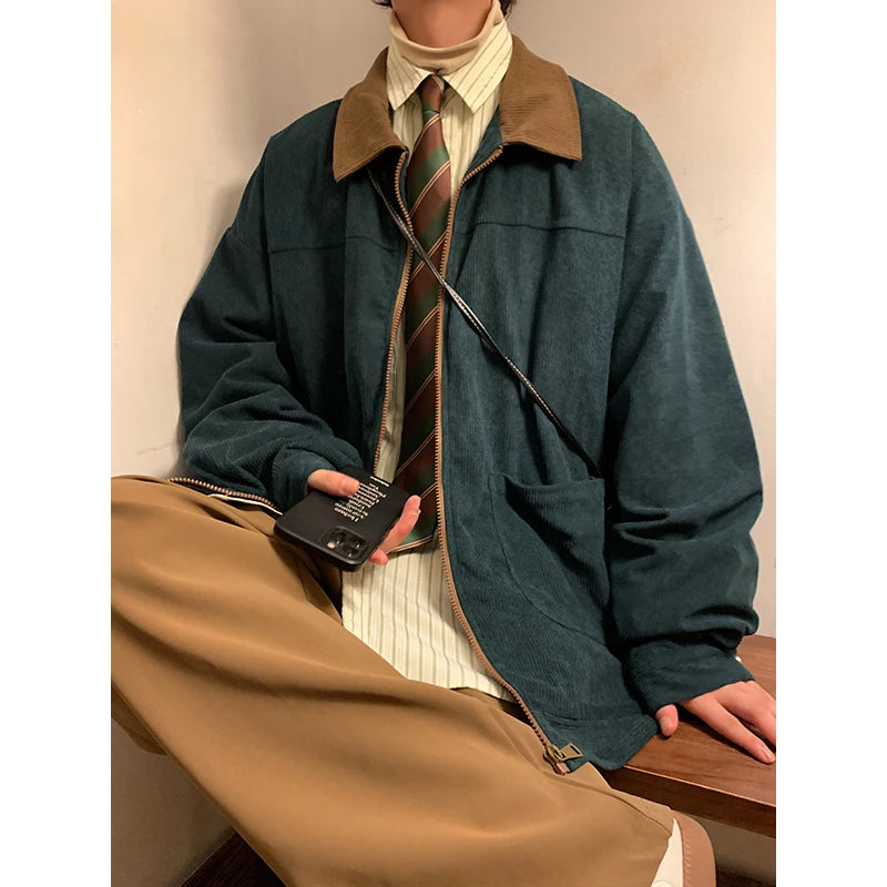 Men's Vintage American Style Corduroy Jacket 2026 Cargo – Zipper Windbreaker Streetwear M-5XL