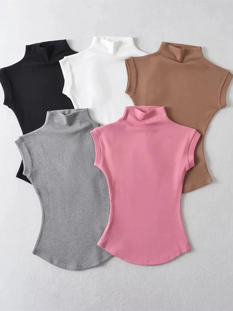 Women's High Neck Slim Fit Sleeveless Top – Summer Streetwear Style