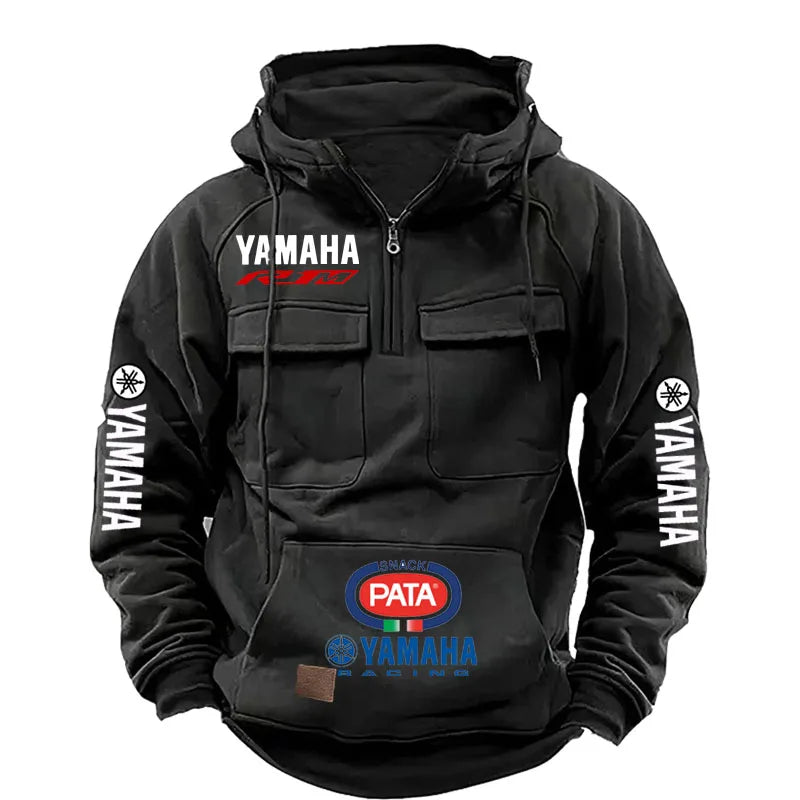 Men's Workwear Style Multi-Pocket Hooded Sweatshirt – Solid Long-Sleeve Fashion Spring Autumn