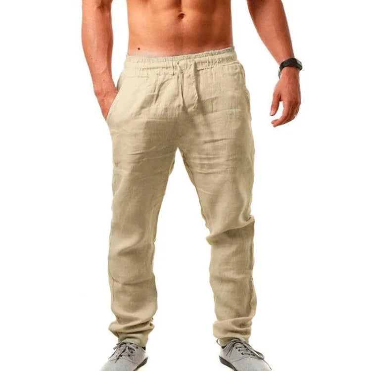 Pantalón Hombre Lino Algodón Baggy Pierna Ancha – Casual Transpirable Primavera Verano, Talla M-XXXL