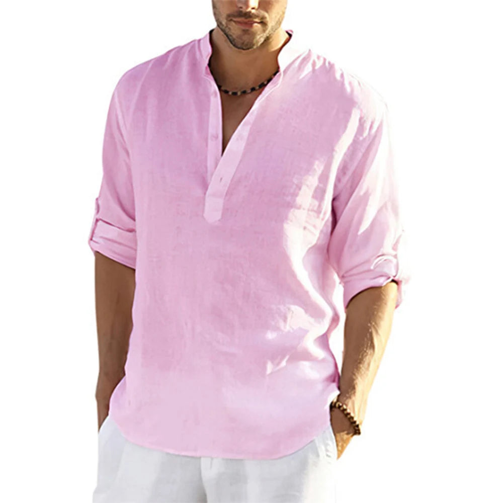 Men's Cotton Linen Long Sleeve Shirt – Loose Casual Spring Autumn, Size S-3XL