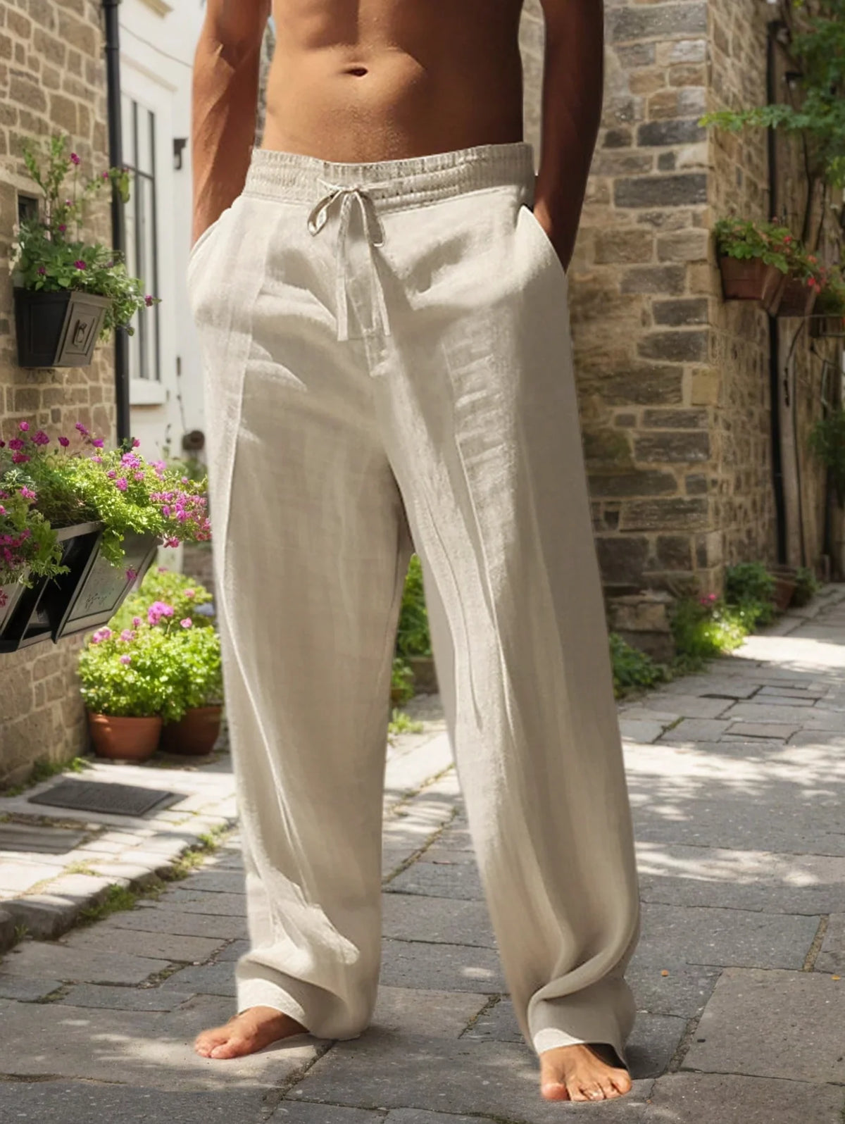 Nuevos pantalones de playa para hombre: pantalones largos holgados, versátiles, de algodón y cáñamo, ideales para el día a día, el ocio al aire libre y el fitness, perfectos para otoño e invierno.