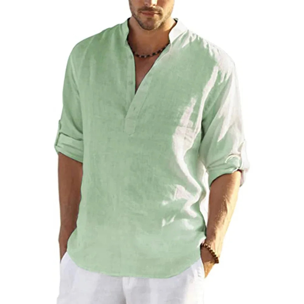 Camisa Hombre Lino Algodón Manga Larga – Suelta Casual Primavera Otoño, Talla S-3XL