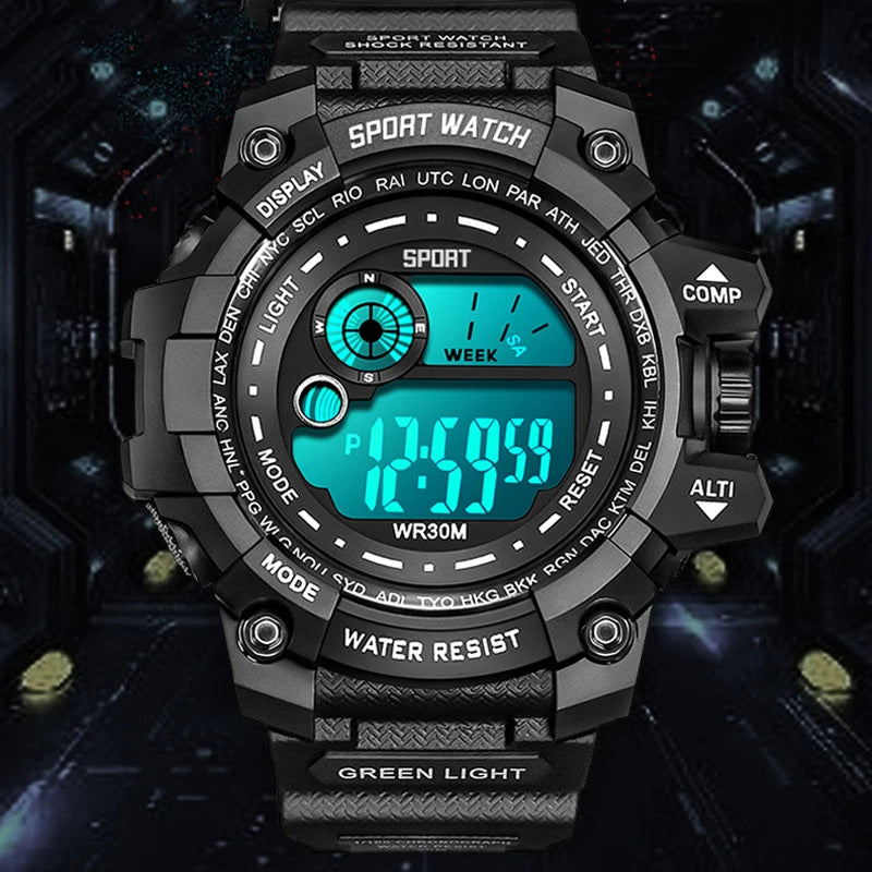Reloj Digital LED Militar – Luminoso, Deportivo & Resistente al Agua