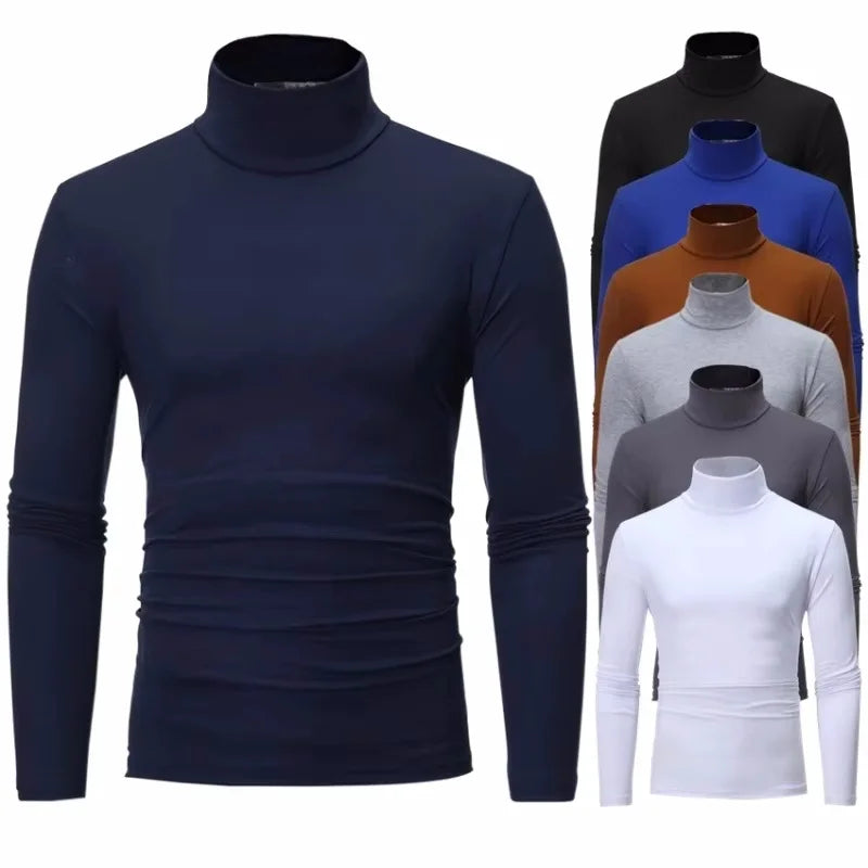 Camiseta Térmica Hombre Cuello Alto Ajustada Manga Larga – Interior Caliente Invierno Primavera
