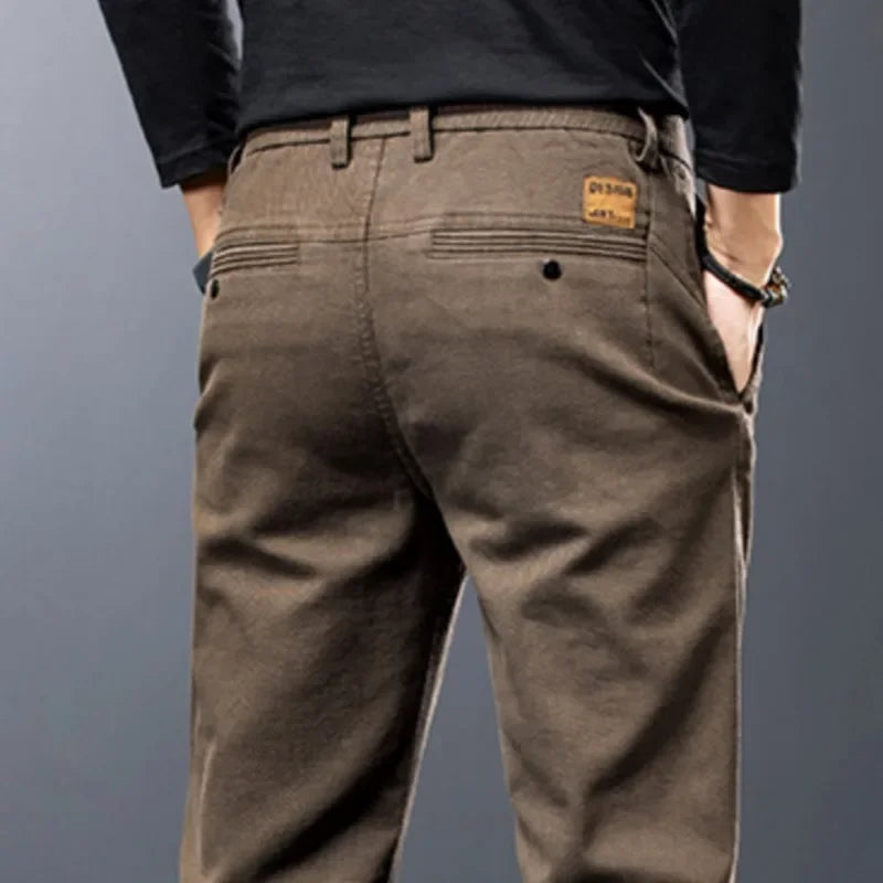 KUBRO Men's Cotton Solid Color Straight Fit Trousers – Casual Business Work Spring Autumn