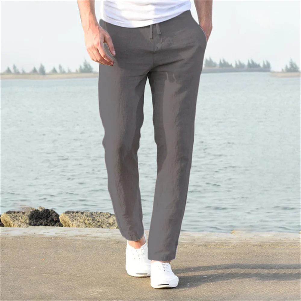 Pantalón Hombre Lino Algodón Recto Transpirable – Streetwear Casual Primavera Otoño, Talla S-3XL