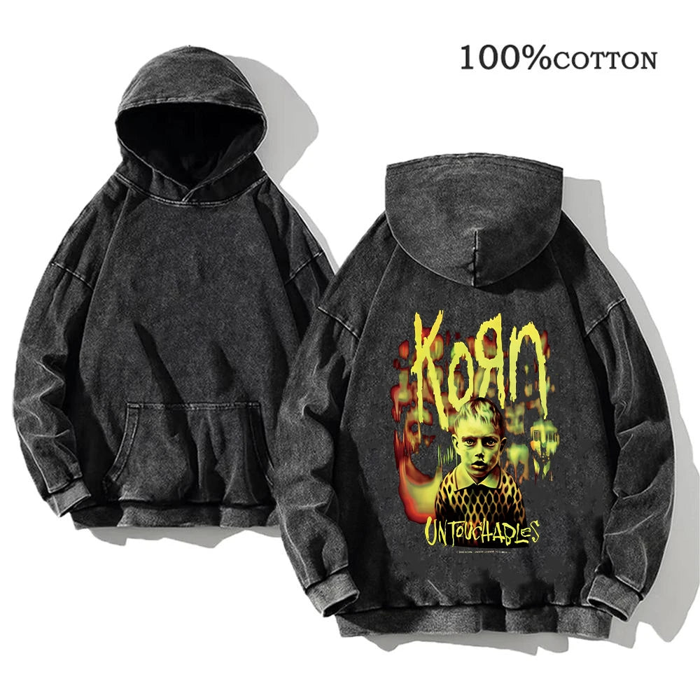 Sudadera Vintage Lavada Korn Rock Band Streetwear