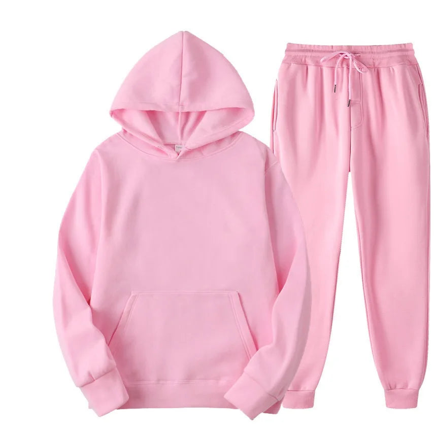 Conjunto Chándal Hombre 2 Piezas Hoodie + Pantalón – Deportivo Casual Color Sólido, Talla S-3XL