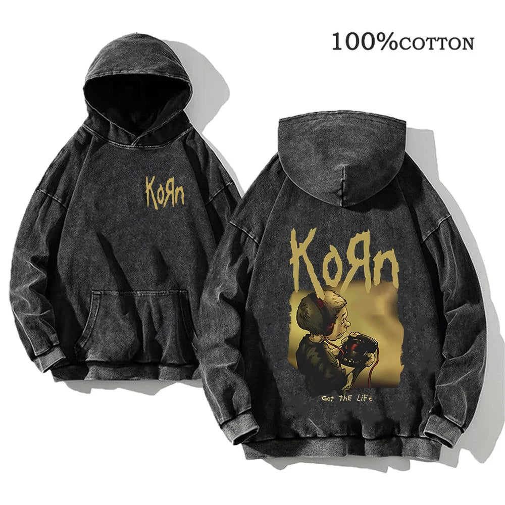 Sudadera Vintage Lavada Korn Rock Band Streetwear