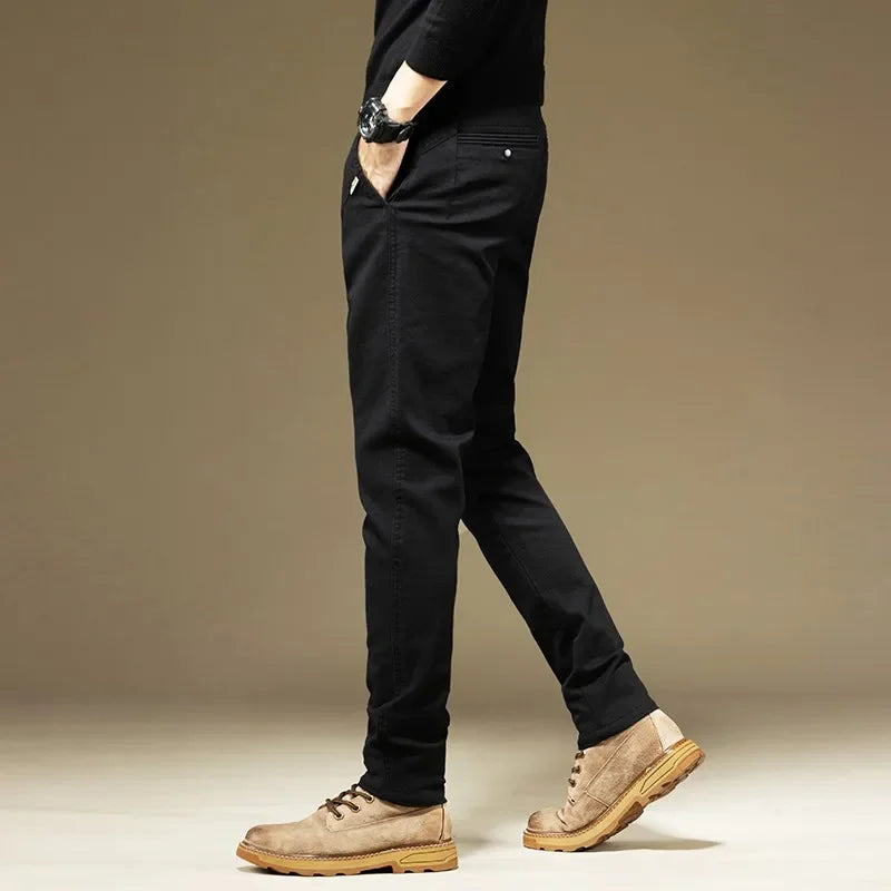 KUBRO Men's Cotton Solid Color Straight Fit Trousers – Casual Business Work Spring Autumn