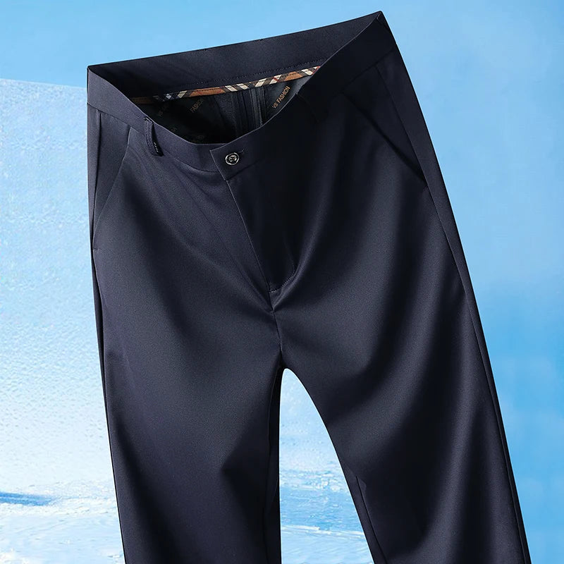 Pantalón Hombre Recto Antiplancha Tejido Sedoso – Ligero Casual Primavera Verano, Talla 29-42