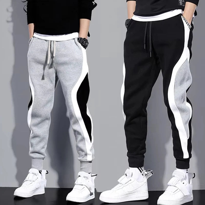 Men's Loose Patchwork Cargo Pants 9/10 – Breathable Elastic Casual Autumn