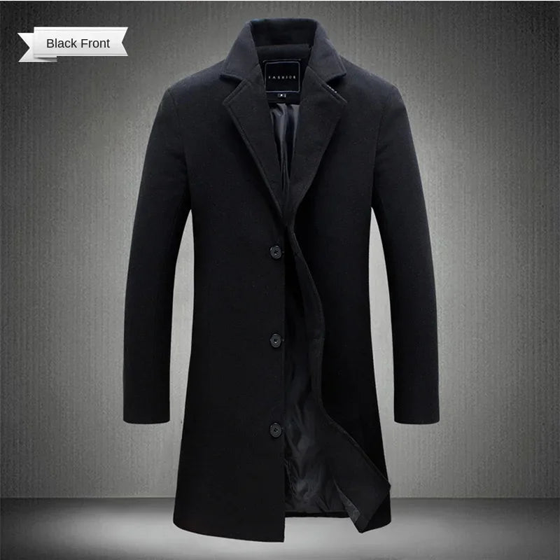 Abrigo Largo Hombre Mezcla Lana Slim Fit 2024 – Chubasquero Business Fashion Primavera Otoño