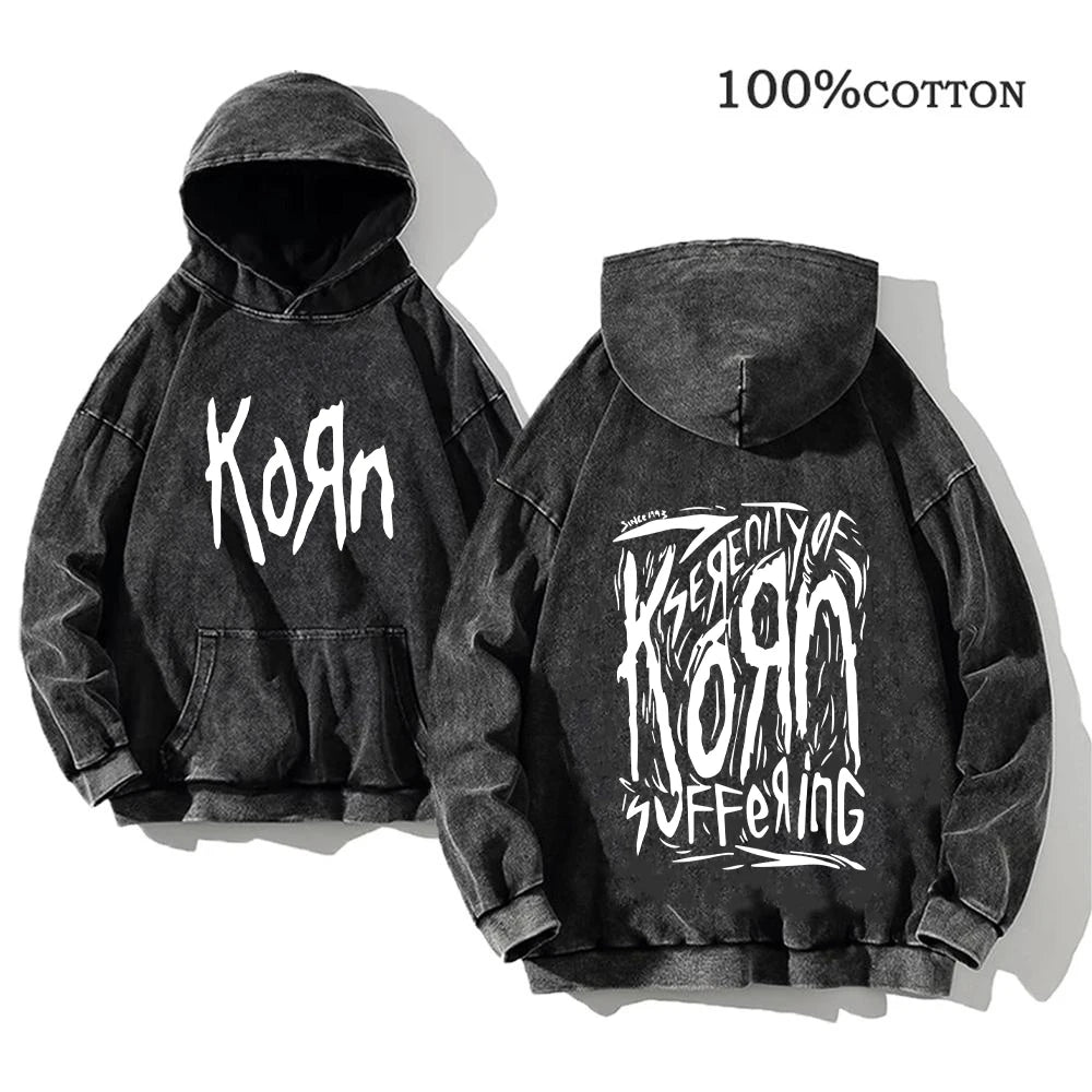 Sudadera Vintage Lavada Korn Rock Band Streetwear
