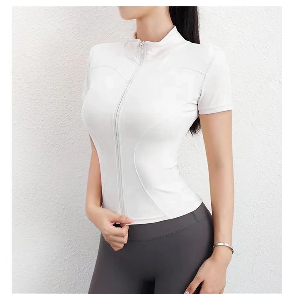 Chaqueta Deportiva Manga Corta Mujer con Cremallera – Running, Yoga & Ciclismo