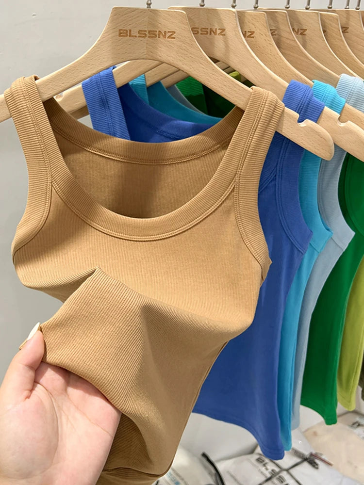 Top Camisola Básico Acanalado Mujer – Cuello Redondo Elástico, Casual Verano