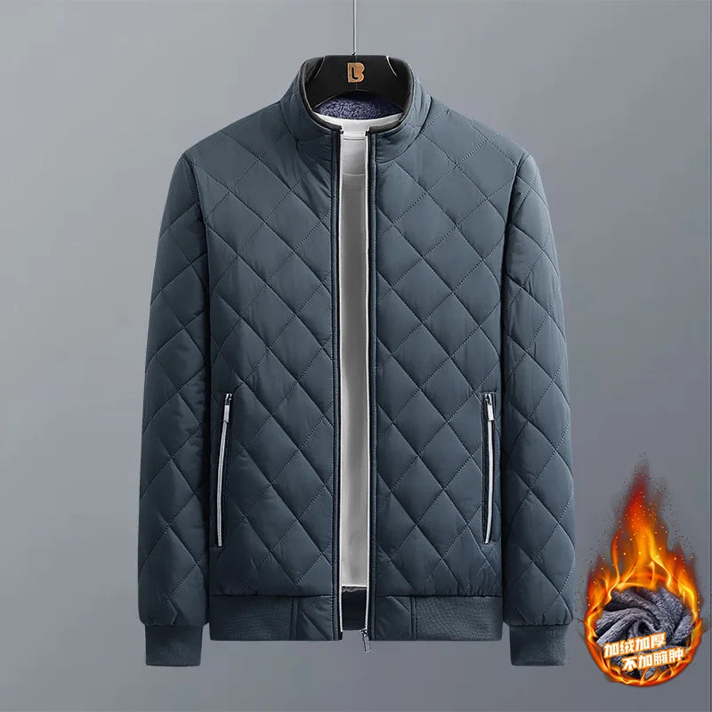 Bomber Hombre Patrón Diamante Forro Polar Slim Fit 2026 – Chaqueta Casual Moda Otoño Invierno