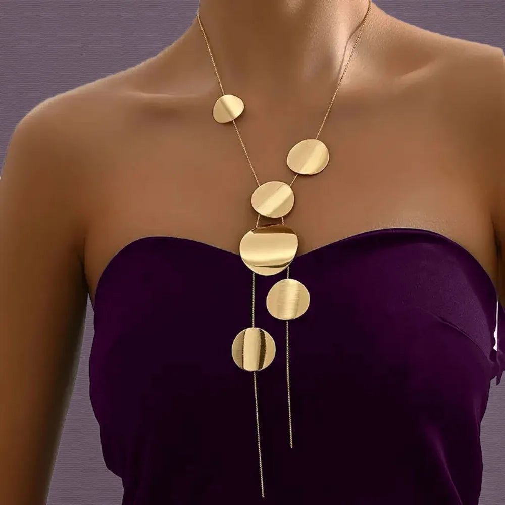 Collar Triángulo con Flecos Boho – Cadena Larga Dorada Clavicular Moda Chic