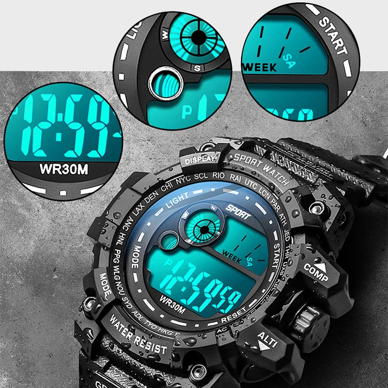 Reloj Digital LED Militar – Luminoso, Deportivo & Resistente al Agua