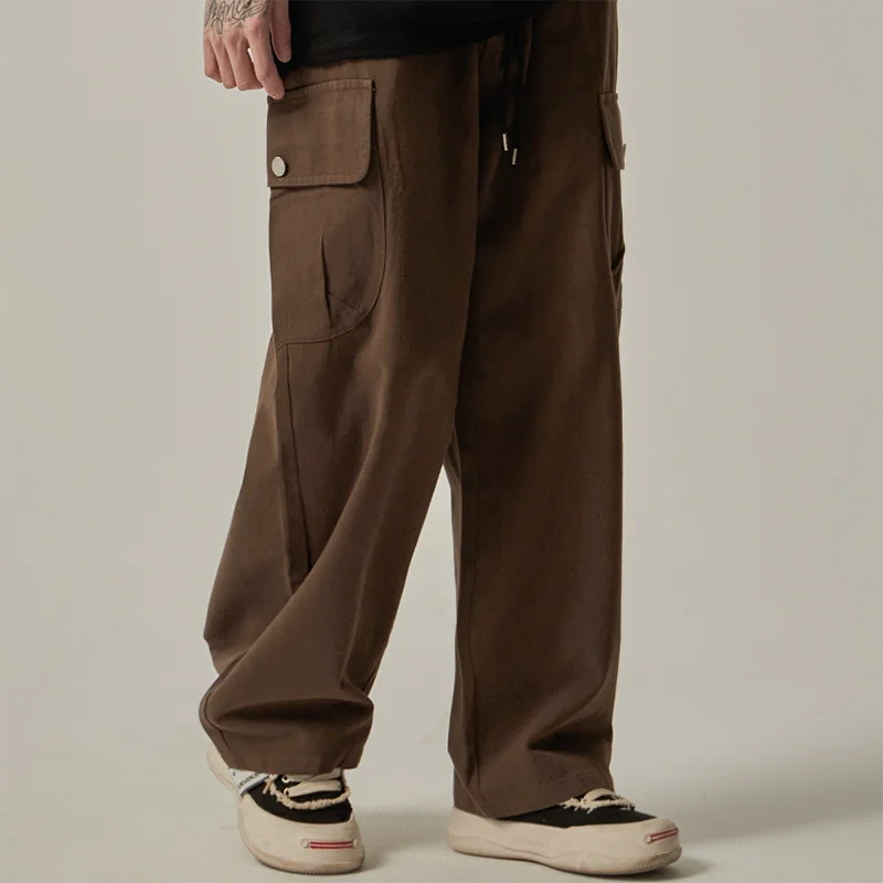 Pantalones Cargo Hombre Vintage Pierna Ancha 2025 – Bolsillos Grandes Cordones Primavera Otoño