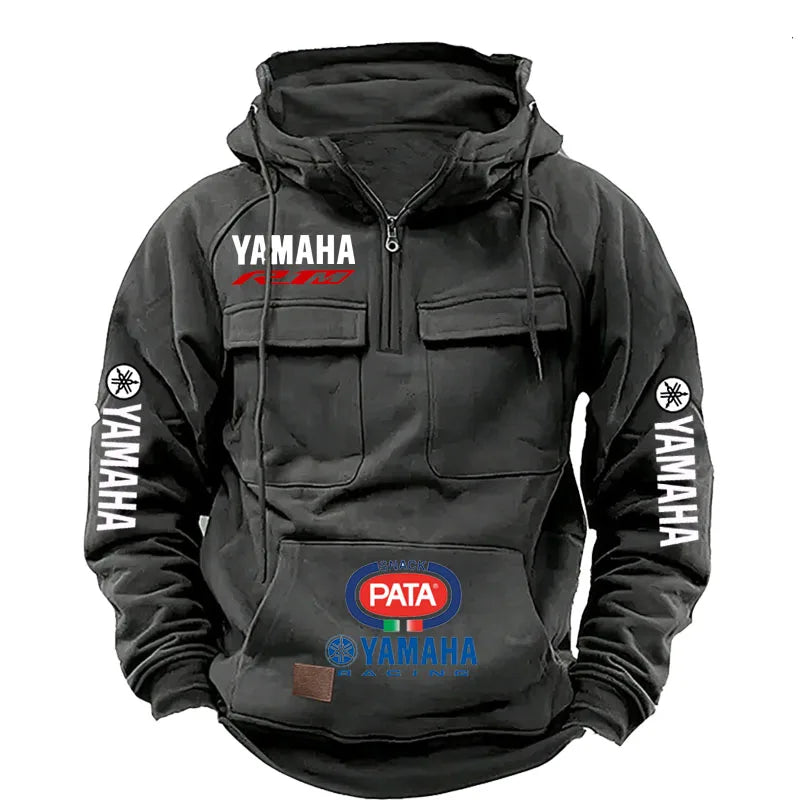 Men's Workwear Style Multi-Pocket Hooded Sweatshirt – Solid Long-Sleeve Fashion Spring Autumn