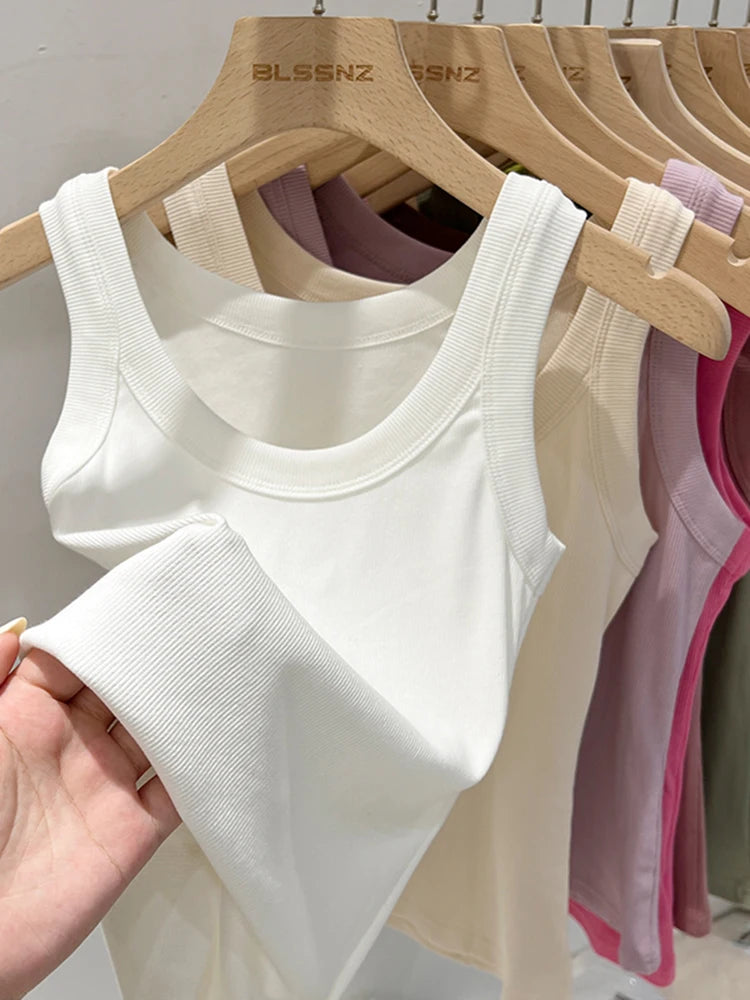 Top Camisola Básico Acanalado Mujer – Cuello Redondo Elástico, Casual Verano