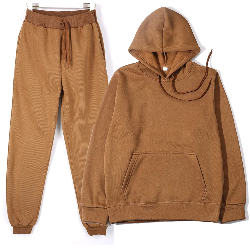 Conjunto Chándal Hombre 2 Piezas Hoodie + Pantalón – Deportivo Casual Color Sólido, Talla S-3XL