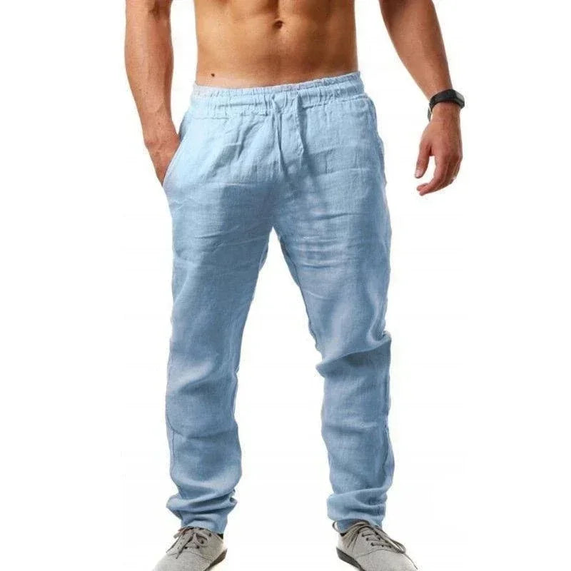Pantalón Hombre Lino Algodón Baggy Pierna Ancha – Casual Transpirable Primavera Verano, Talla M-XXXL