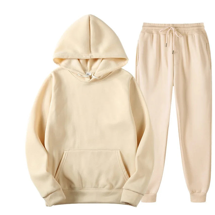Conjunto Chándal Hombre 2 Piezas Hoodie + Pantalón – Deportivo Casual Color Sólido, Talla S-3XL