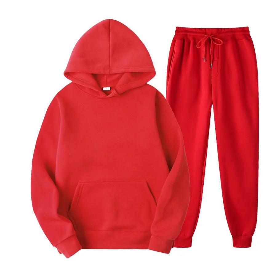 Conjunto Chándal Hombre 2 Piezas Hoodie + Pantalón – Deportivo Casual Color Sólido, Talla S-3XL