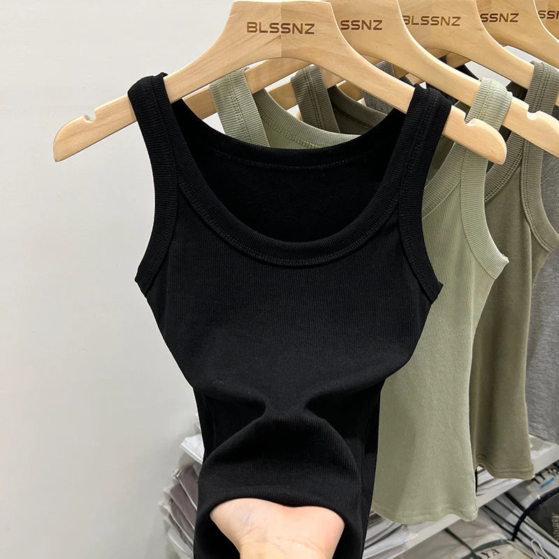 Top Camisola Básico Acanalado Mujer – Cuello Redondo Elástico, Casual Verano