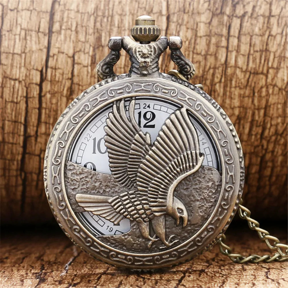 Bronze Eagle Pocket Watch – Quartz Necklace Pendant, Vintage Unisex Gift